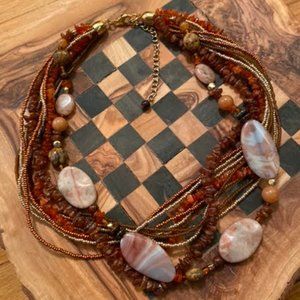 NWOT Multi Strand Necklace with Amber Chips